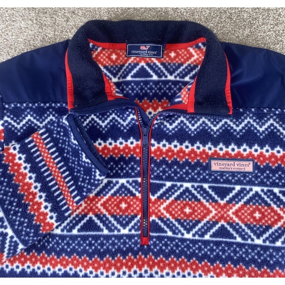 Vineyard Vines Aztec Geometric Red/White/Blue Fleece Jackets Mens M 1/4 Zip Warm